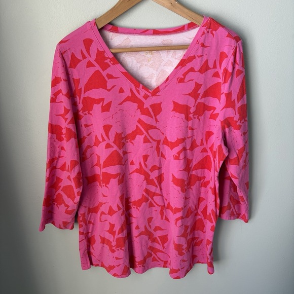 Belle by Kim Gravel Tops - Belle By Kim Gravel Floral Pink Top Long Sleeve Womens Size Large Cotton Blend